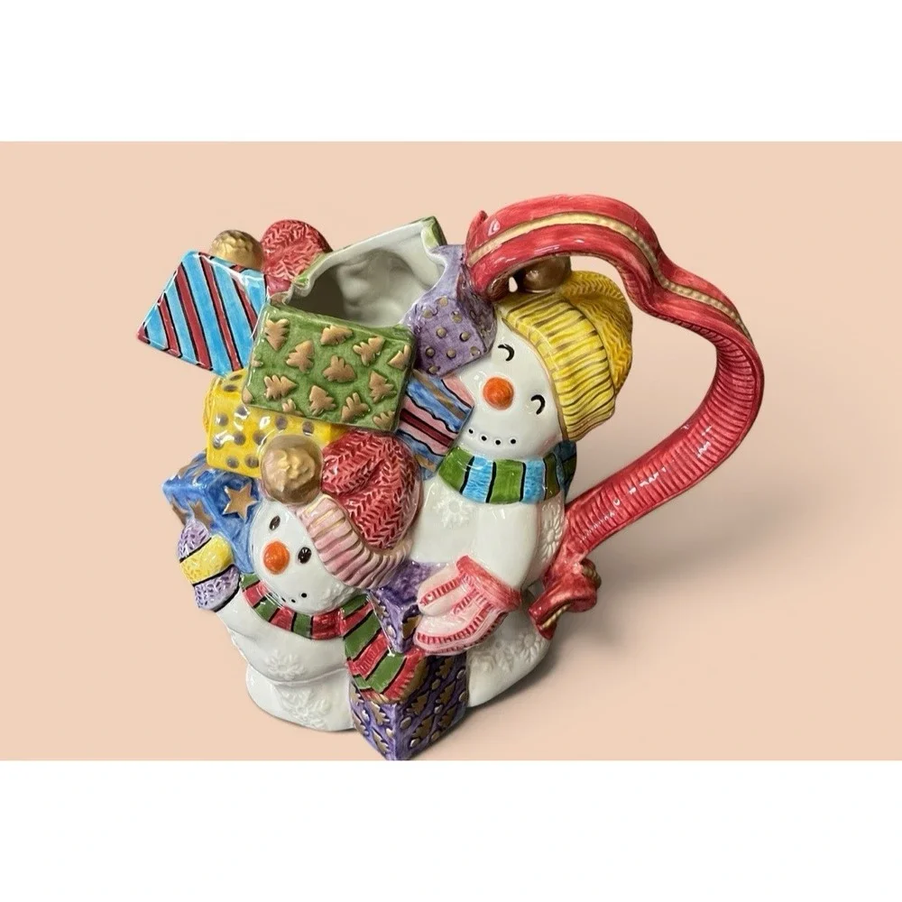 Fitz & Floyd 1995 Frosty Folks Snowman Christmas Pitcher 48 ozs Gifts Holiday